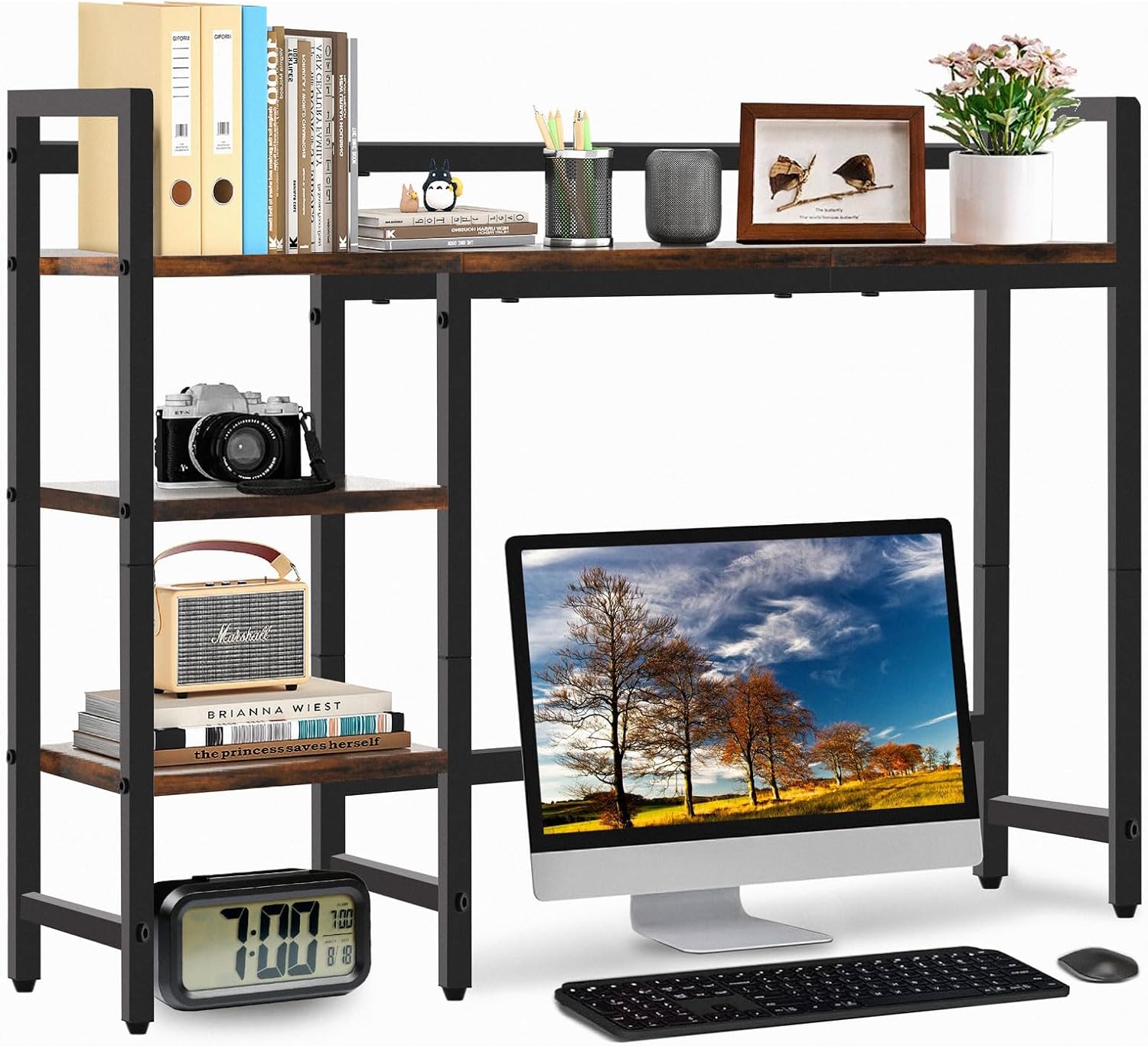 4 Tier Rustic Brown Desktop Shelf for Smart Storage