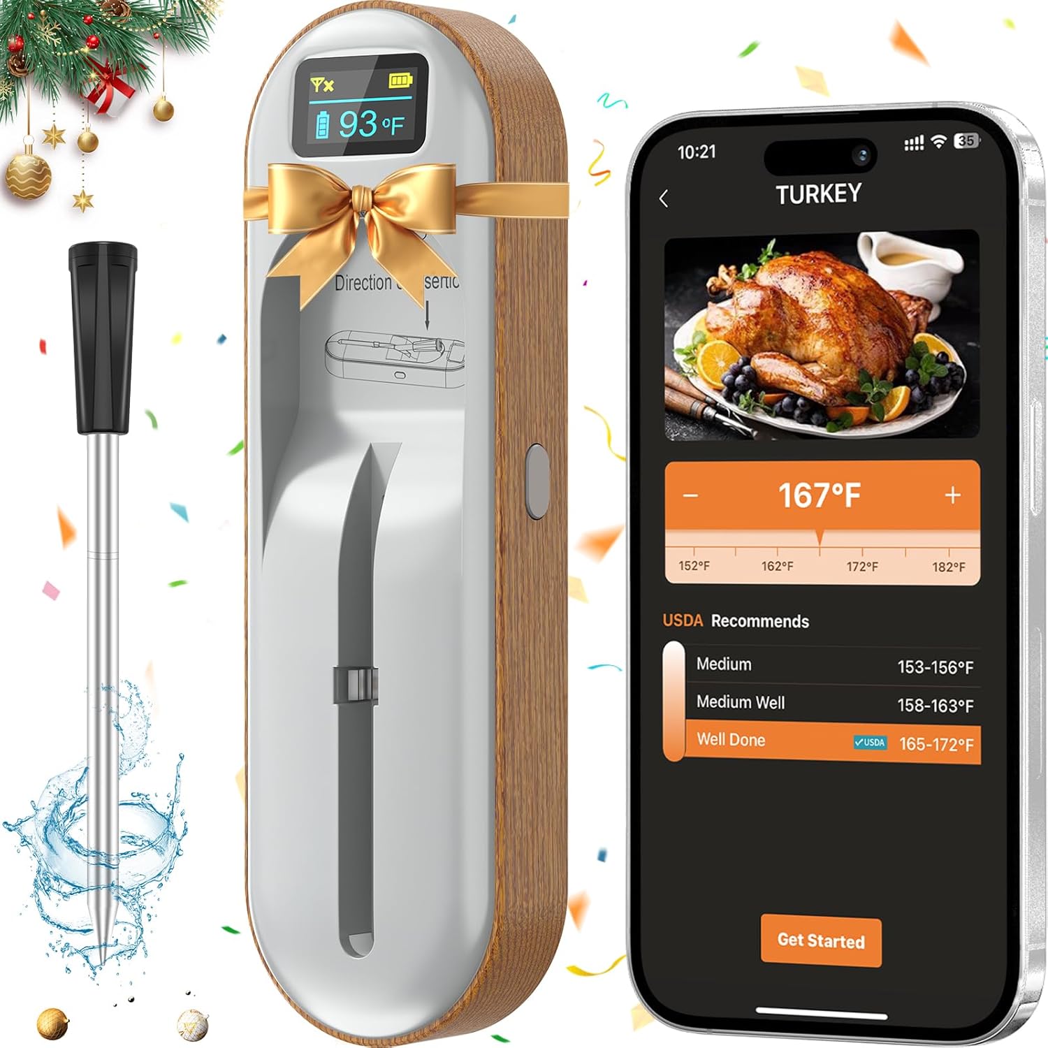 Magodey Wireless Bluetooth Meat Thermometer - Instant Read & High-Temp Alarm