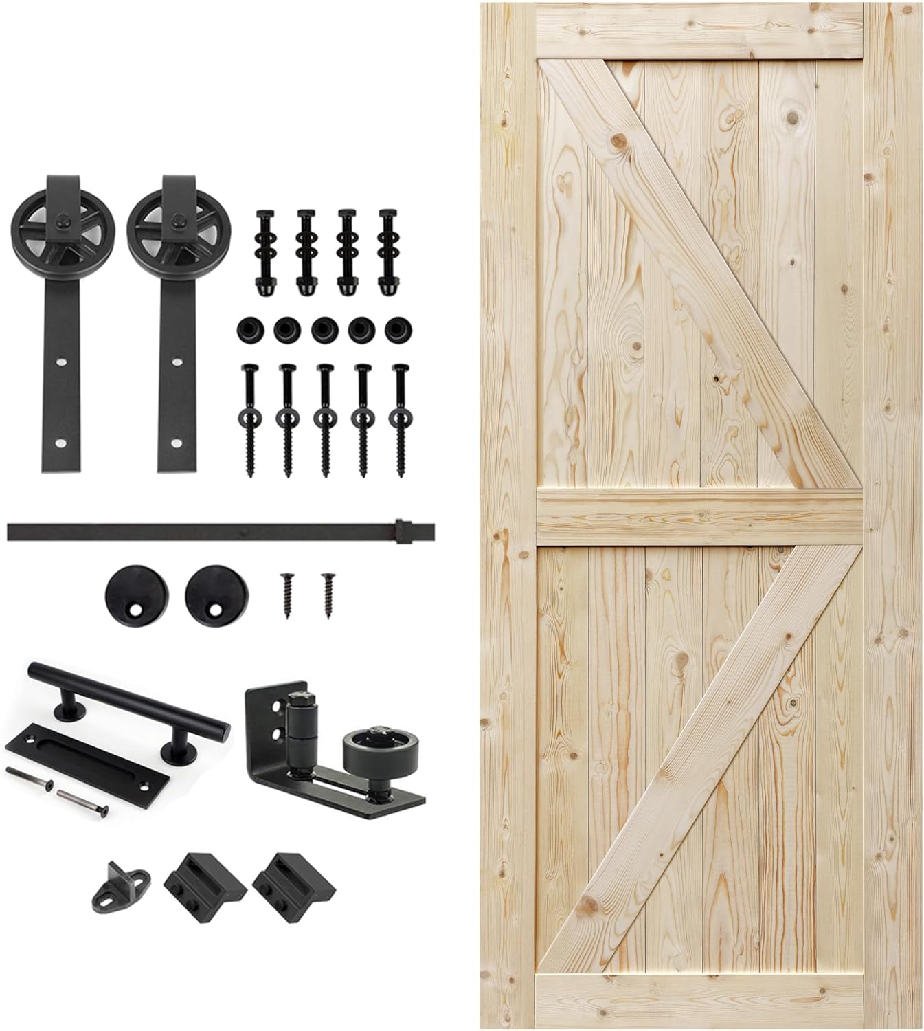 Unfinished British Brace Knotty Barn Door with Sliding Hardware
