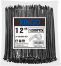 XINGO 12 Inch Black Zip Ties 1200 PCS - Heavy Duty 75 lb Cable Ties