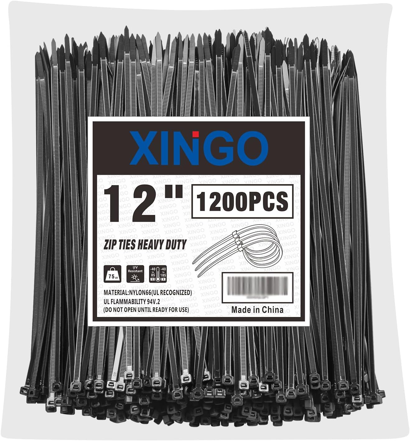 XINGO 12 Inch Black Zip Ties 1200 PCS - Secure Your Projects with Ease!