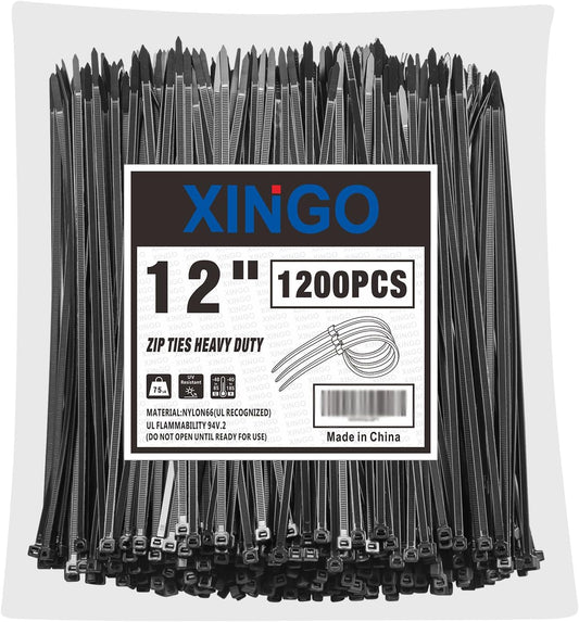 XINGO 12 Inch Black Zip Ties 1200 PCS - Secure Your Projects with Ease!