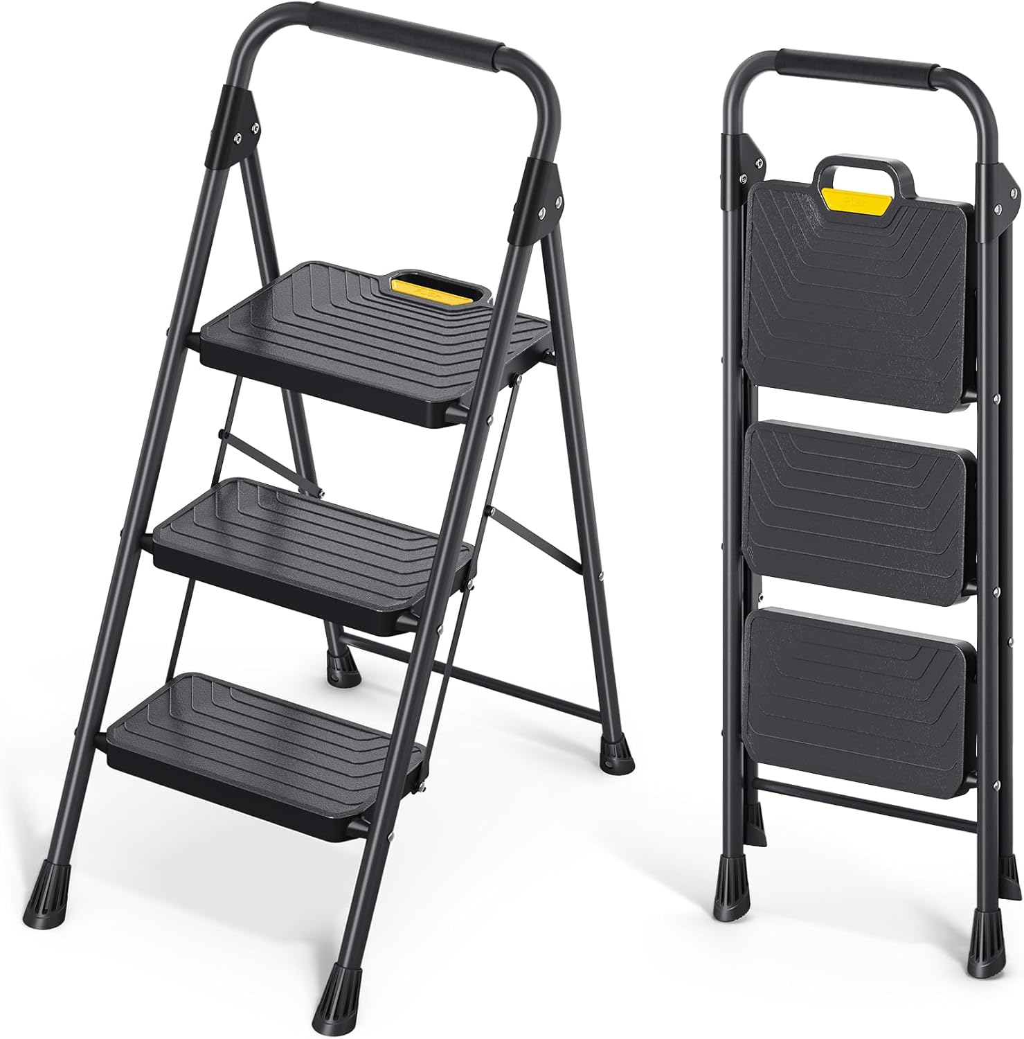 KINGRACK 3 Step Ladder - Sturdy Steel Step Stool for Home Use