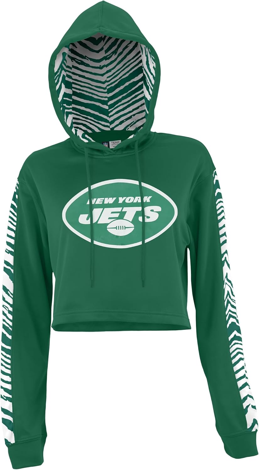 Zubaz NFL Women's Zebra Team Logo Crop Top Hoodie for Gamers