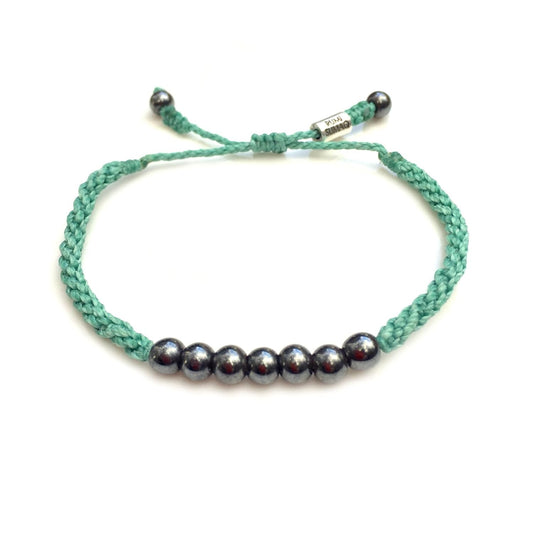 Aqua Beach Bracelet - Handmade Beaded Hematite Stone Jewelry