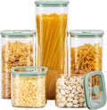 Square Glass Food Storage Jars with Lids Set of 5 - Airtight Silicone