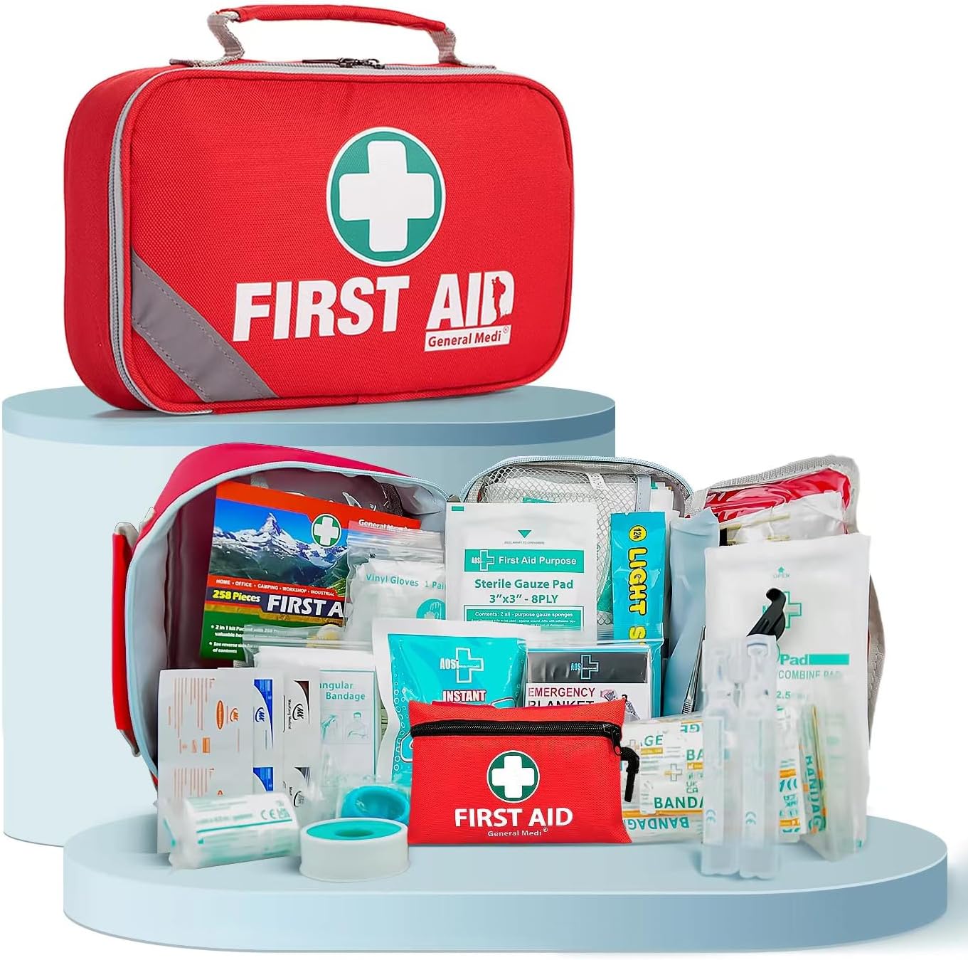 Essential 2-in-1 First Aid Kit + Mini Set - 258 Pieces!