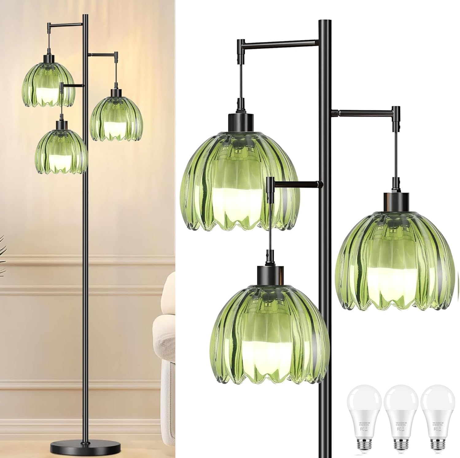 Glass Floor Lamp for Living Room with Adjustable Arm Design