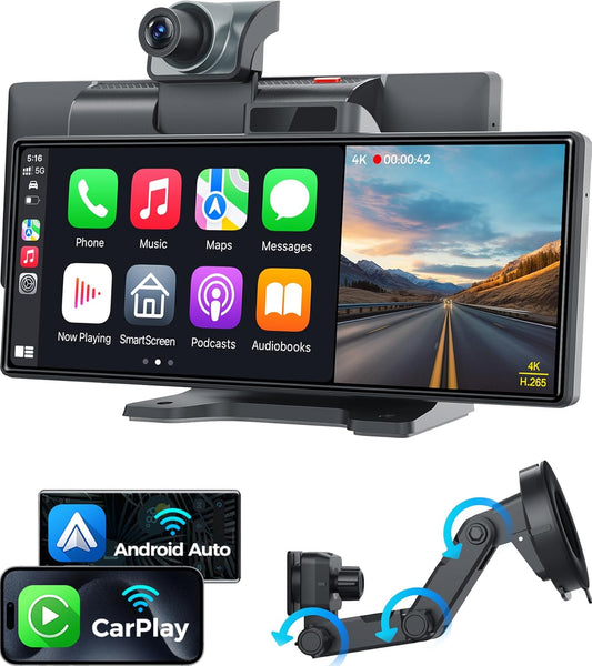 10.26 Wireless CarPlay Android Auto Screen with 4K Dash Cam