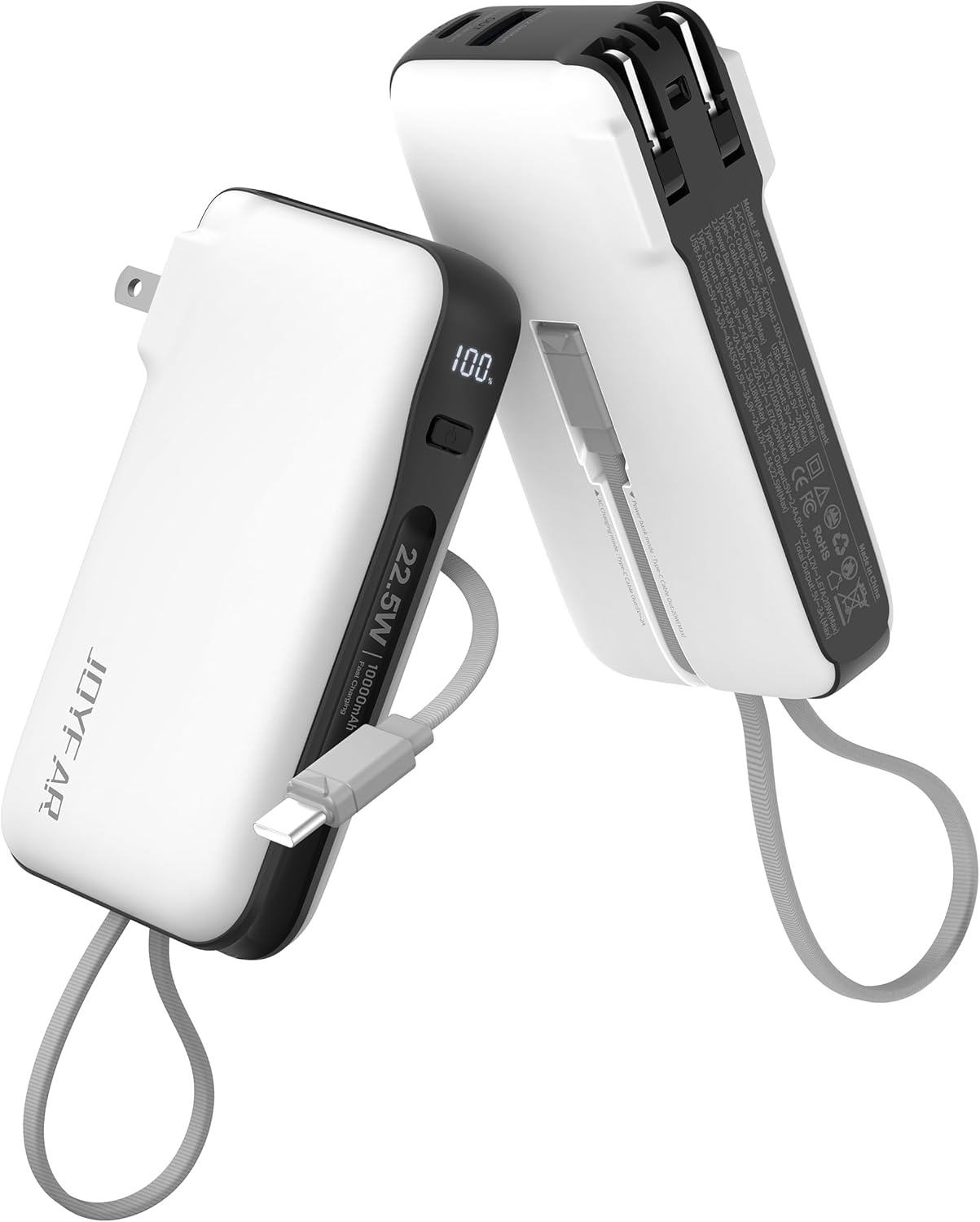 Portable Charger with Built-in USB-C Cable & Plug for Travel