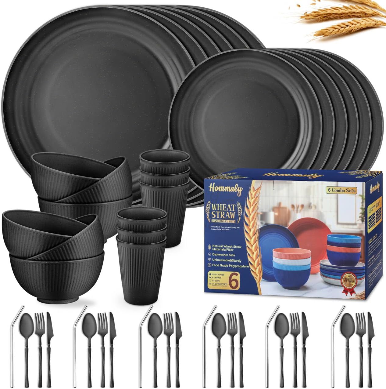 Wheat Straw Dinnerware Sets - 48-Piece Unbreakable Dish Set