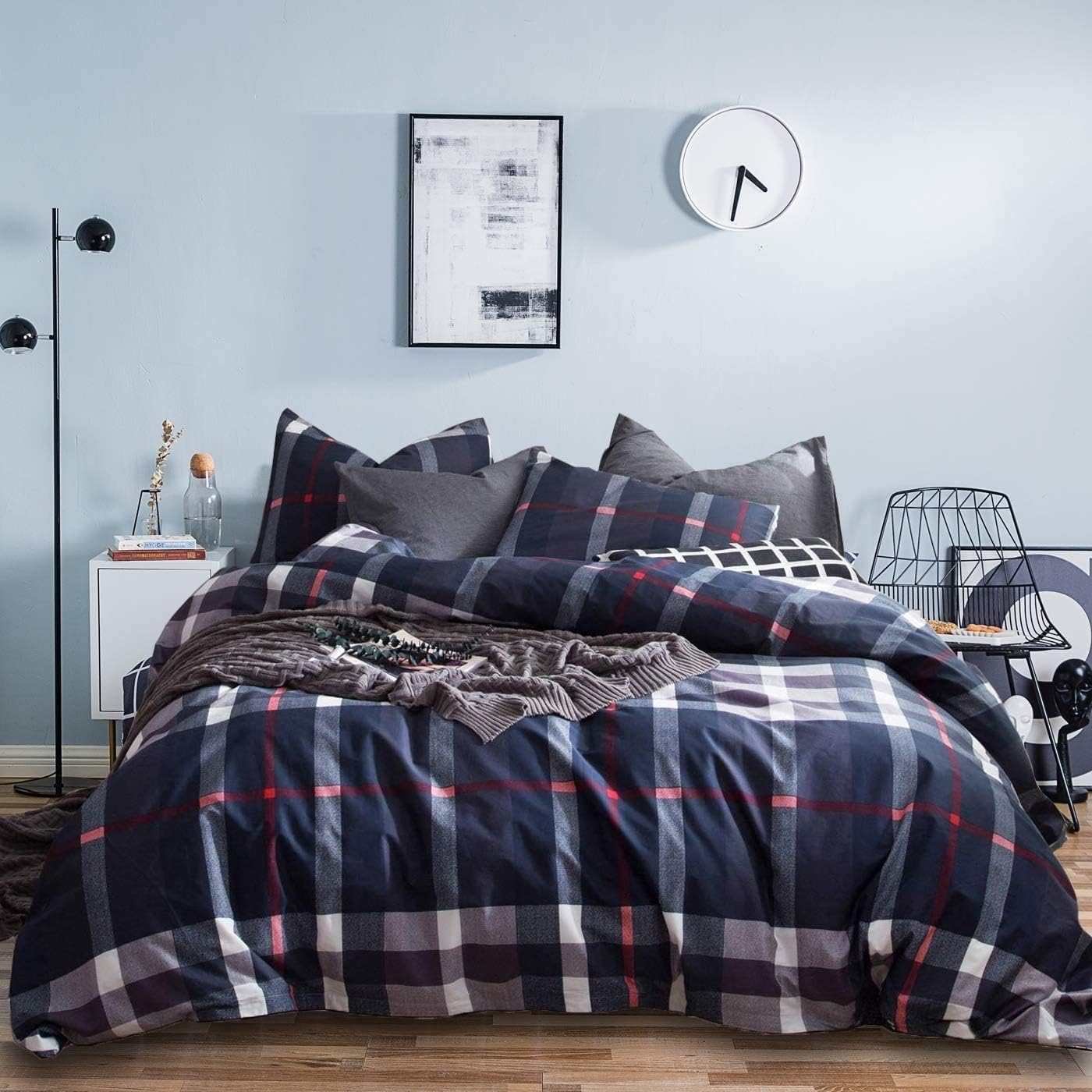 Navy Blue Plaid Comforter Set for Queen Size Bedding Needs