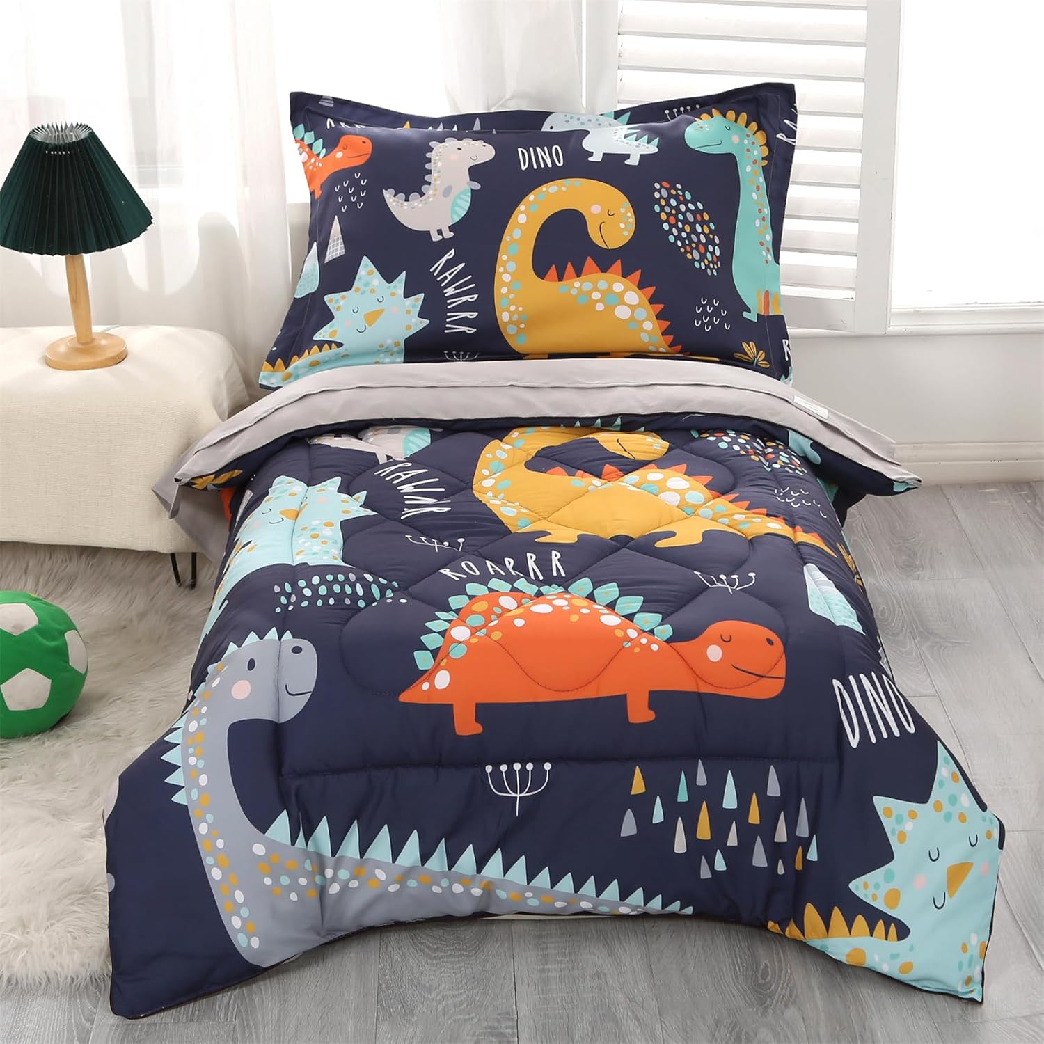 Dinosaur Toddler Bedding Set for Boys - Premium 4 Piece Comforter