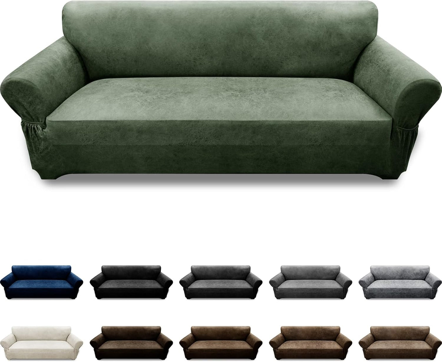 Couch Cover Leather Look 3 Seater Sofa Protector in Army Green