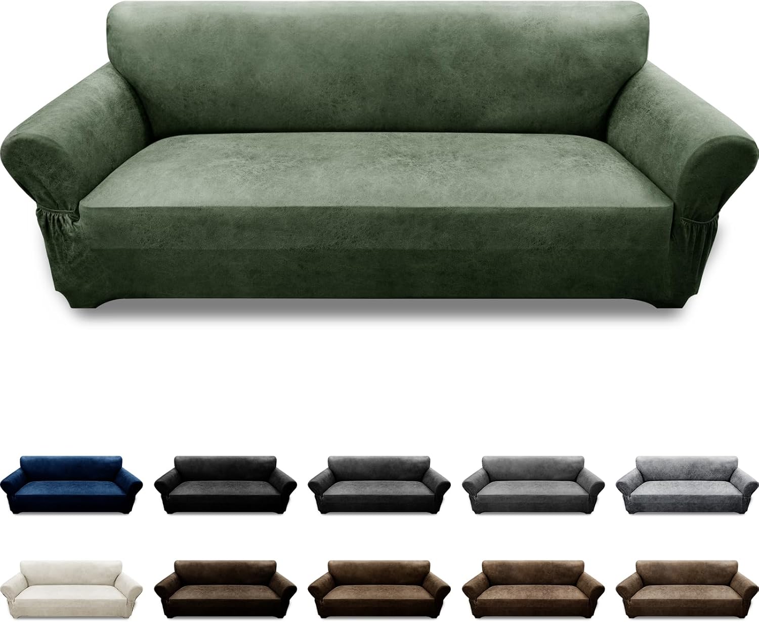 Couch Cover Leather Look 3 Seater Sofa Protector in Army Green