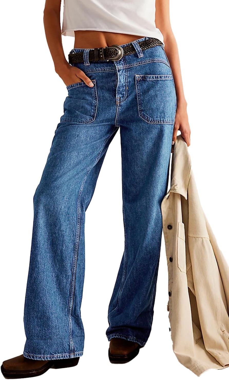 High Waisted Straight Leg Baggy Boyfriend Jeans for Women