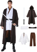 Halloween Knight Costume for Men Tunic Hooded Robe with Lightsaber