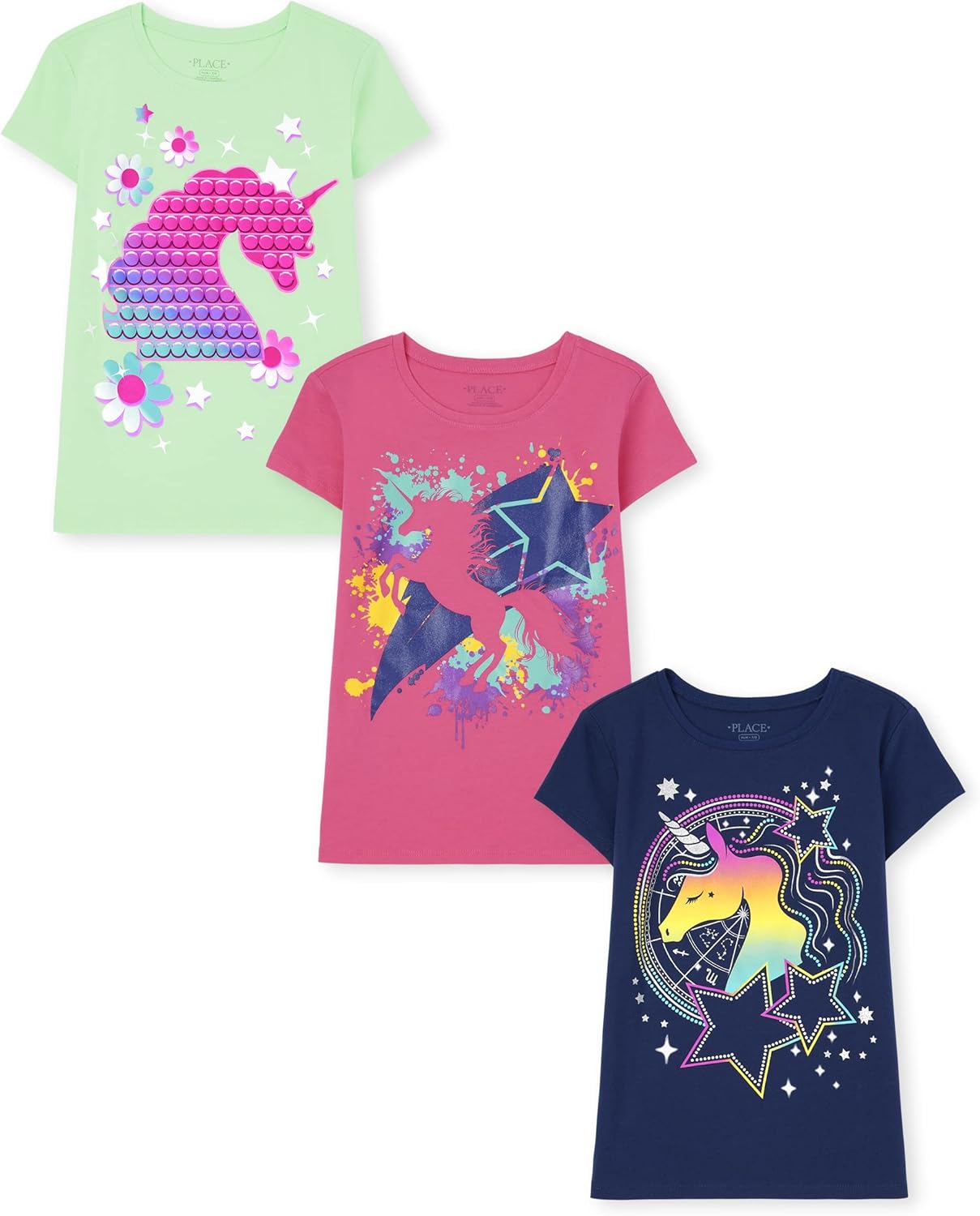 Unicorn and Butterfly Graphic T-Shirts for Girls - 3 Pack