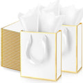 White Gold Metallic Gift Bags 50 Pack with Tissue Paper - Elegant