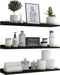 Floating Shelves 24 in with Gold Metal Guardrail - Stylish Wall Ledge