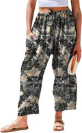 Womens Linen Wide Leg Pants Casual Loose Drawstring - Summer