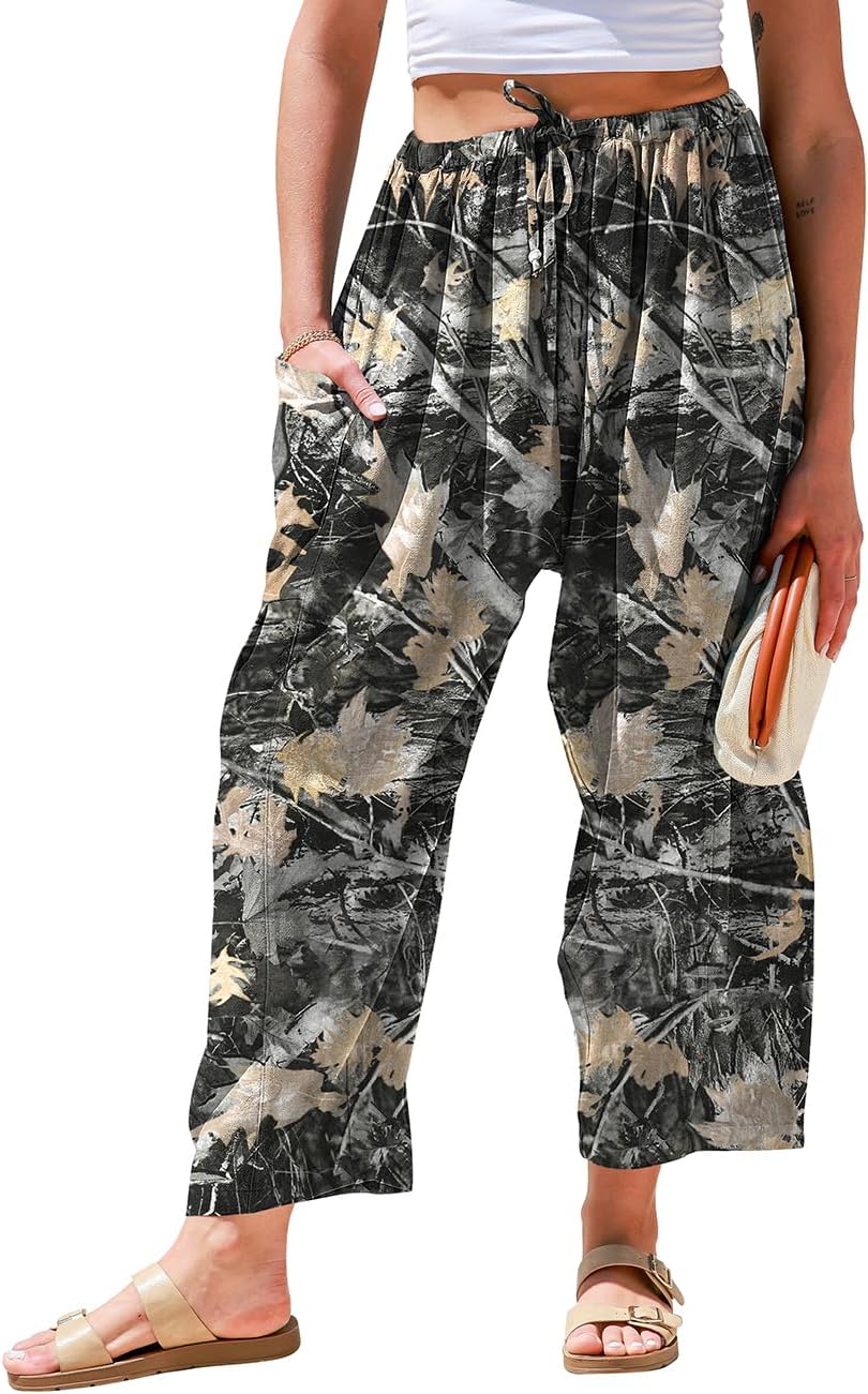 Womens Linen Wide Leg Pants for Casual Summer Beach Style