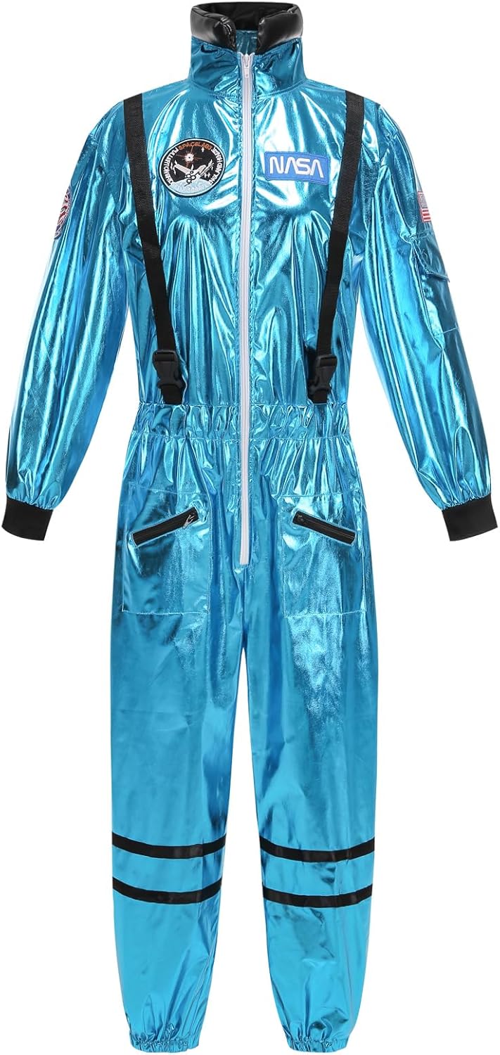 Women's Astronaut Costume Shiny Space Suit for Halloween Fun