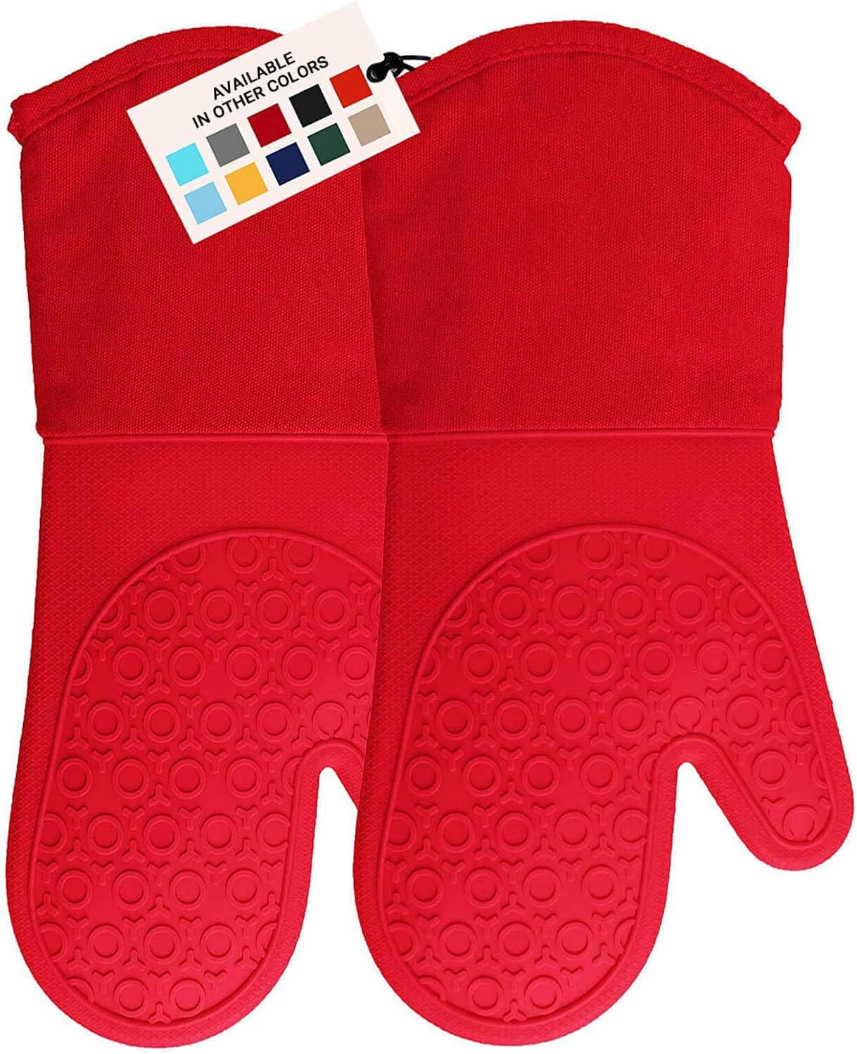 HOMWE Extra Long Silicone Oven Mitts - Heat Resistant & Flexible! Canyon Red, 13.7 inch