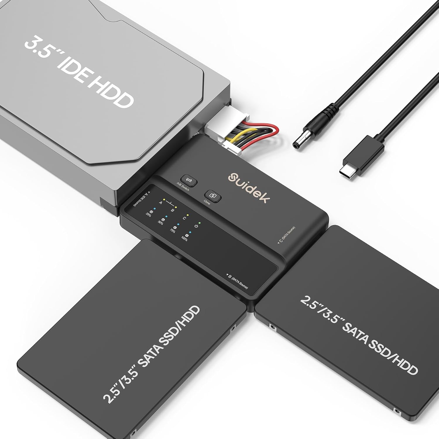USB 3.0 to IDE and SATA Adapter with Offline Clone Function