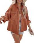 Corduroy Long Sleeve Tunic Shirt Dress - Soft Lightweight Layer