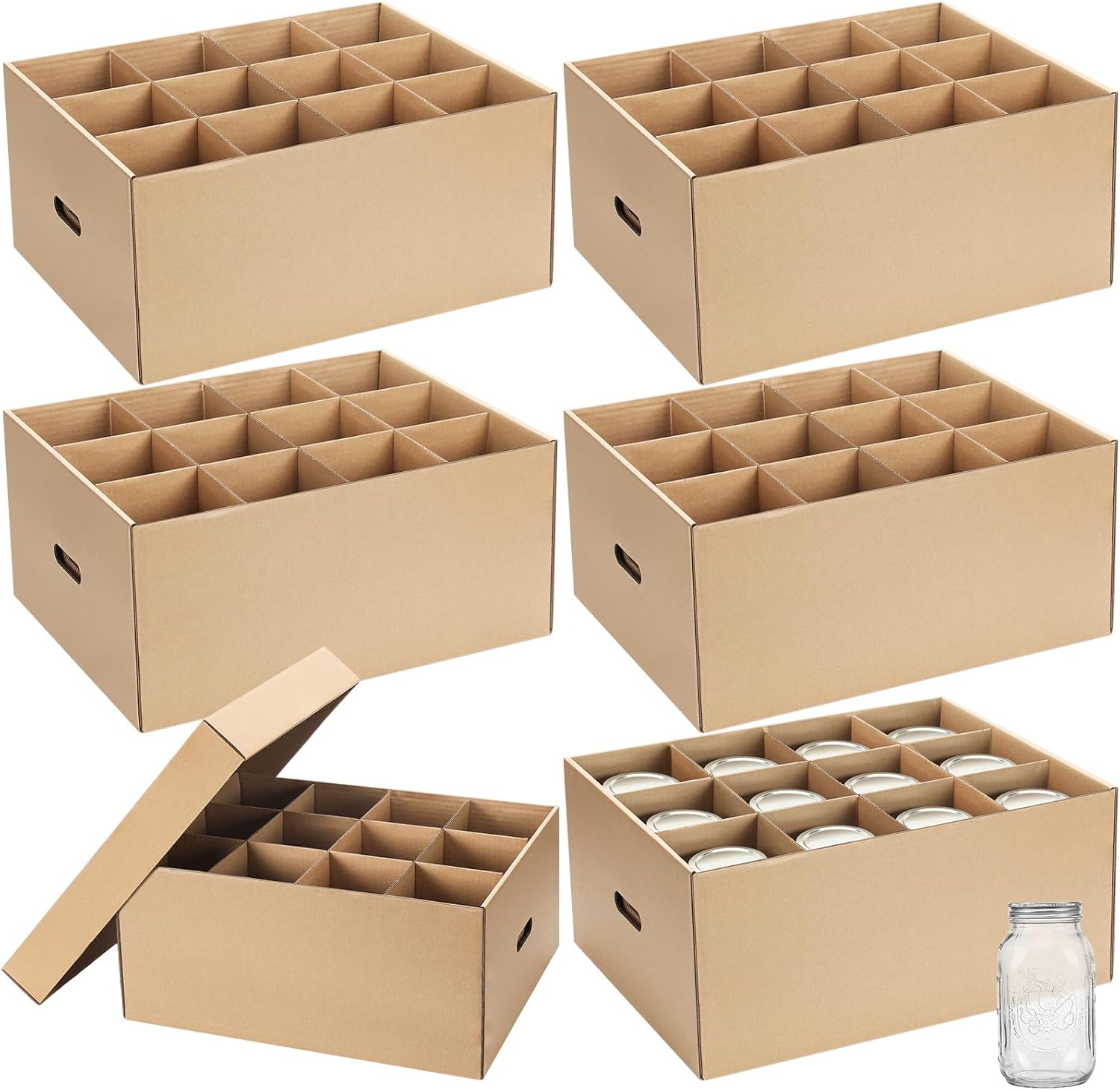 Mason Jar Storage Boxes with Handles and Dividers for Organization