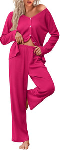 Ekouaer Women's Sleep Set in Waffle Knit for Maximum Comfort