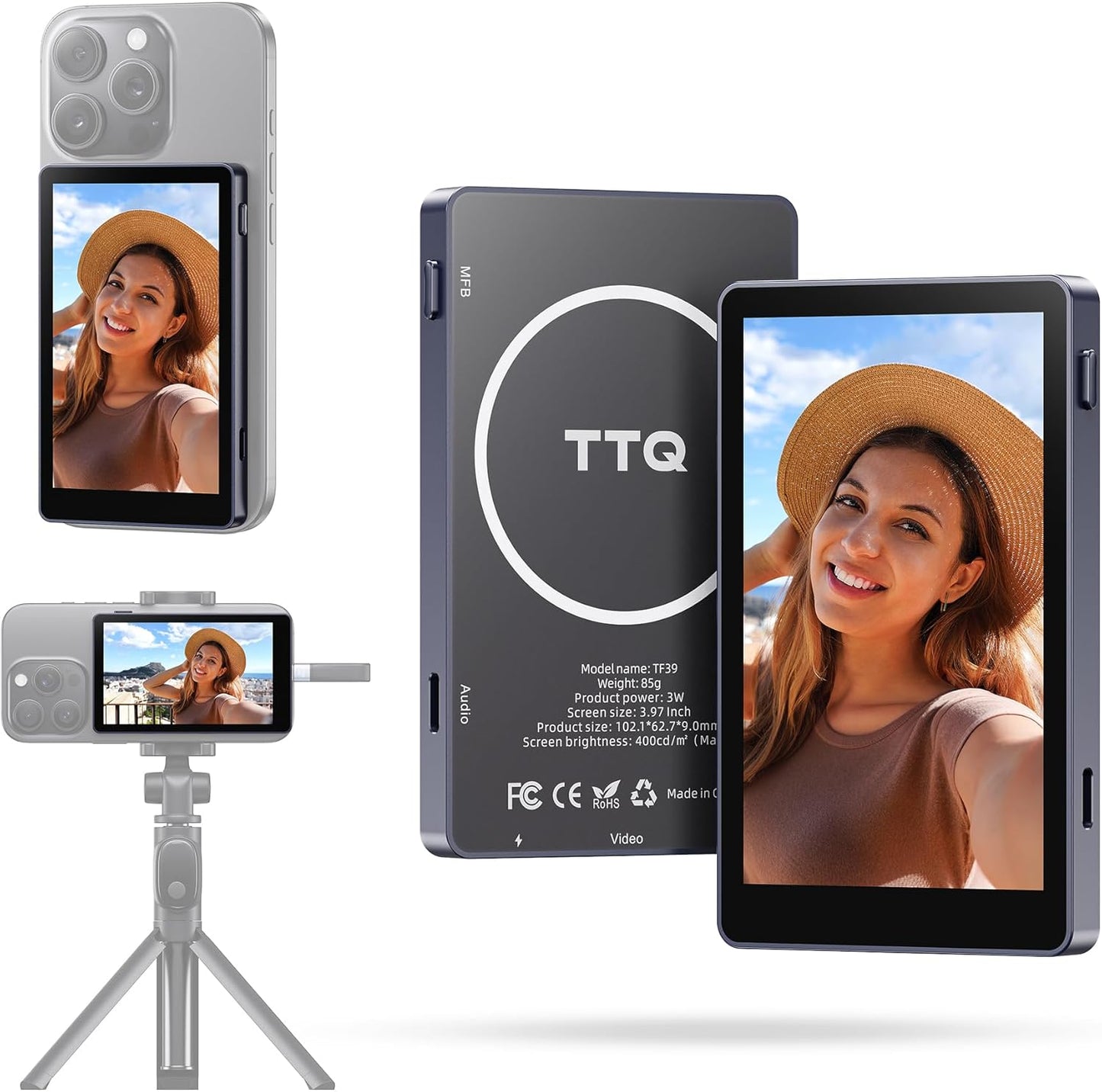 Vlog Selfie Monitor Screen for 4K Streaming with Bluetooth Remote