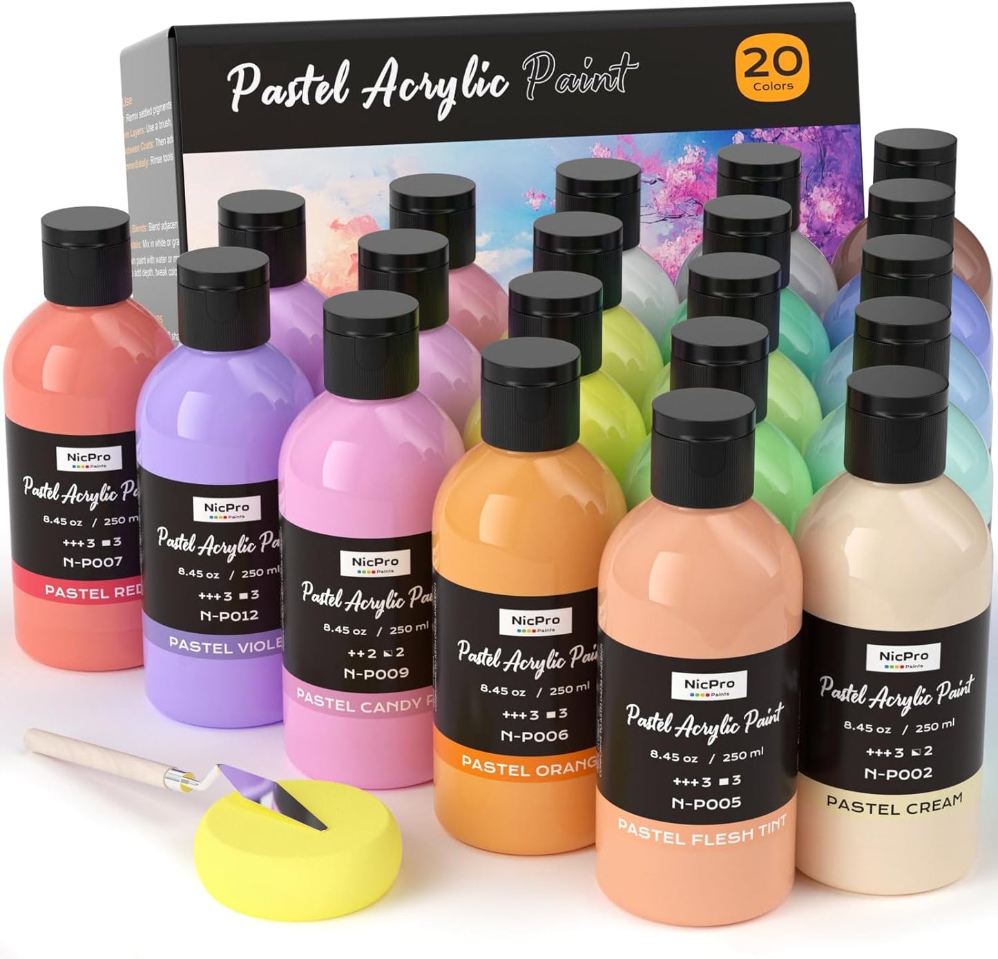 Nicpro 20 Colors Pastel Acrylic Paint Set for Creative Projects