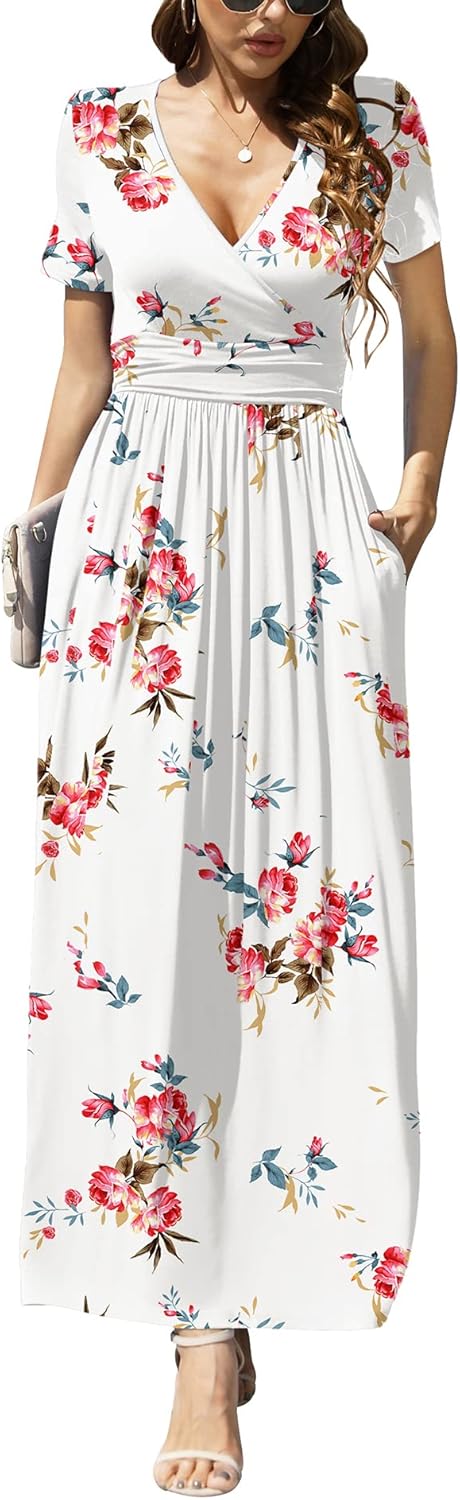 LILBETTER Women's Summer Short Sleeves Maxi Dress with Pockets