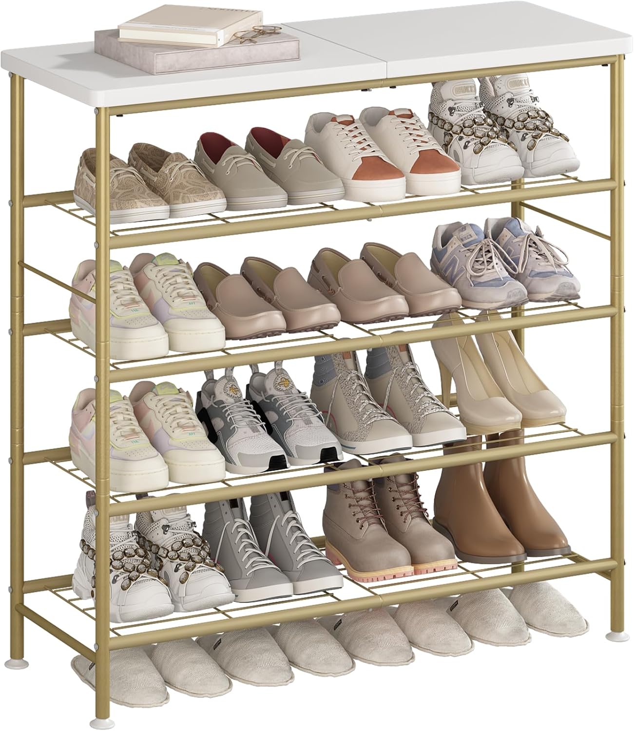 5 Tier Shoe Rack Organizer for Closet Entryway with MDF Top