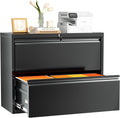 Lateral File Cabinet 2 Drawer Black Metal - Deep, Locking Storage