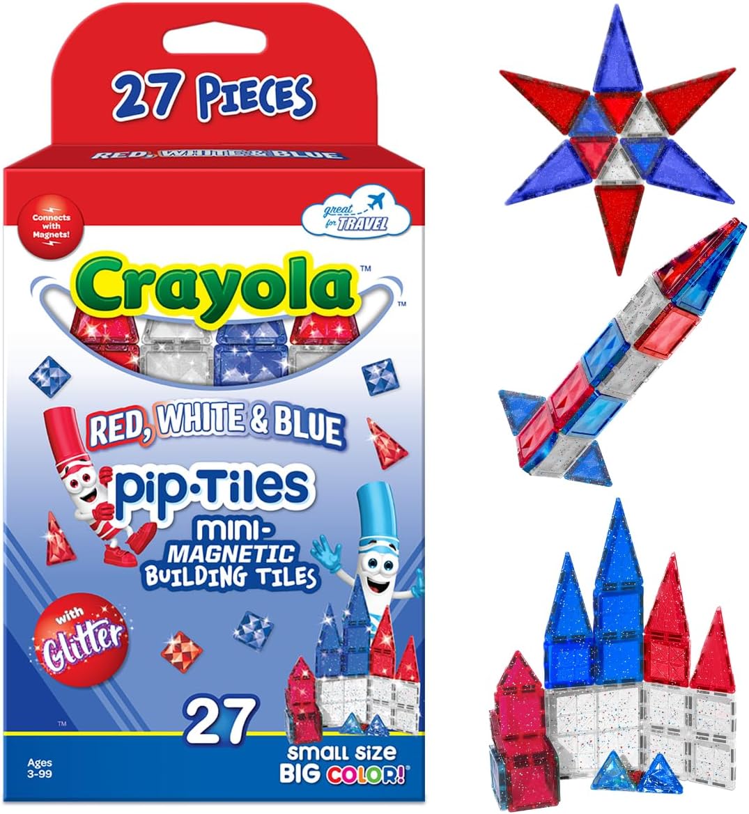Crayola Red, White & Blue Glitter Magnetic Tiles for Kids