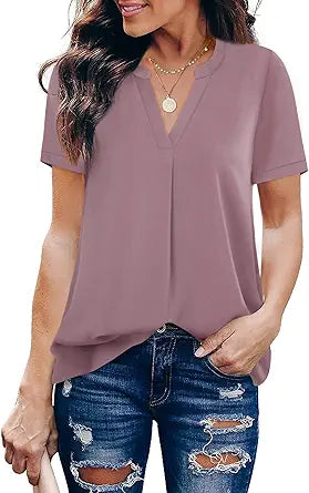 Timeson Women's V Neck Short Sleeve Chiffon Blouse for Style