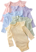 Ashley 5-Pack Baby Girls Long Sleeve Ruffle Bodysuits - Organic Cotton