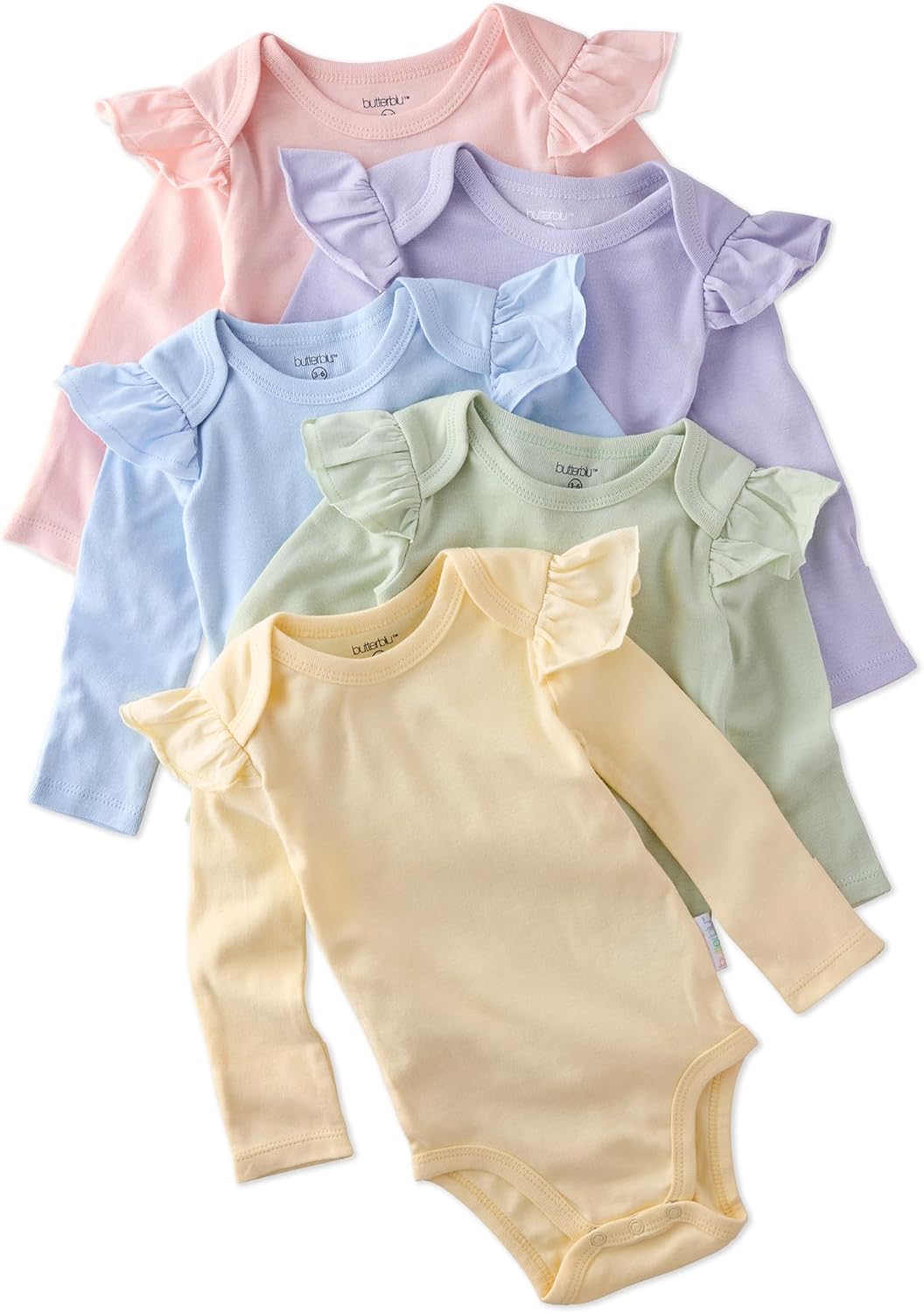 Ashley 5-Pack Long Sleeve Ruffle Shoulder Bodysuits for Girls
