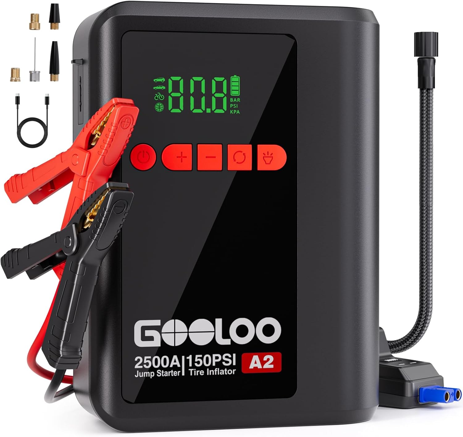 GOOLOO A2: 8-in-1 Jump Starter & Air Compressor - 2500A Power