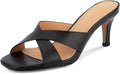 Women Square Toe Kitten Heels Mules 2.5 in Cross Strap - Comfortable