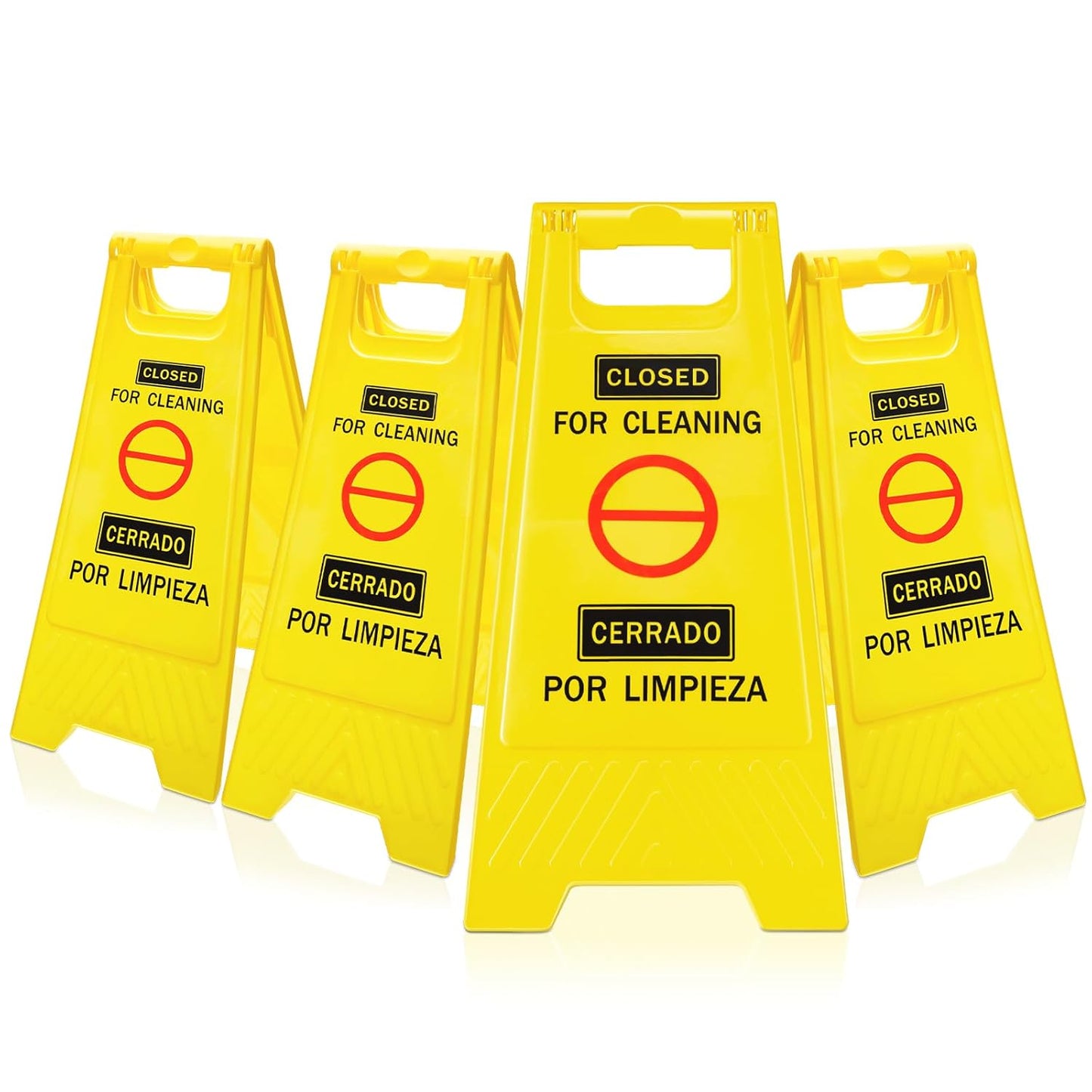 Bilingual Closed for Cleaning Floor Sign - 4 Pcs Bright Yellow