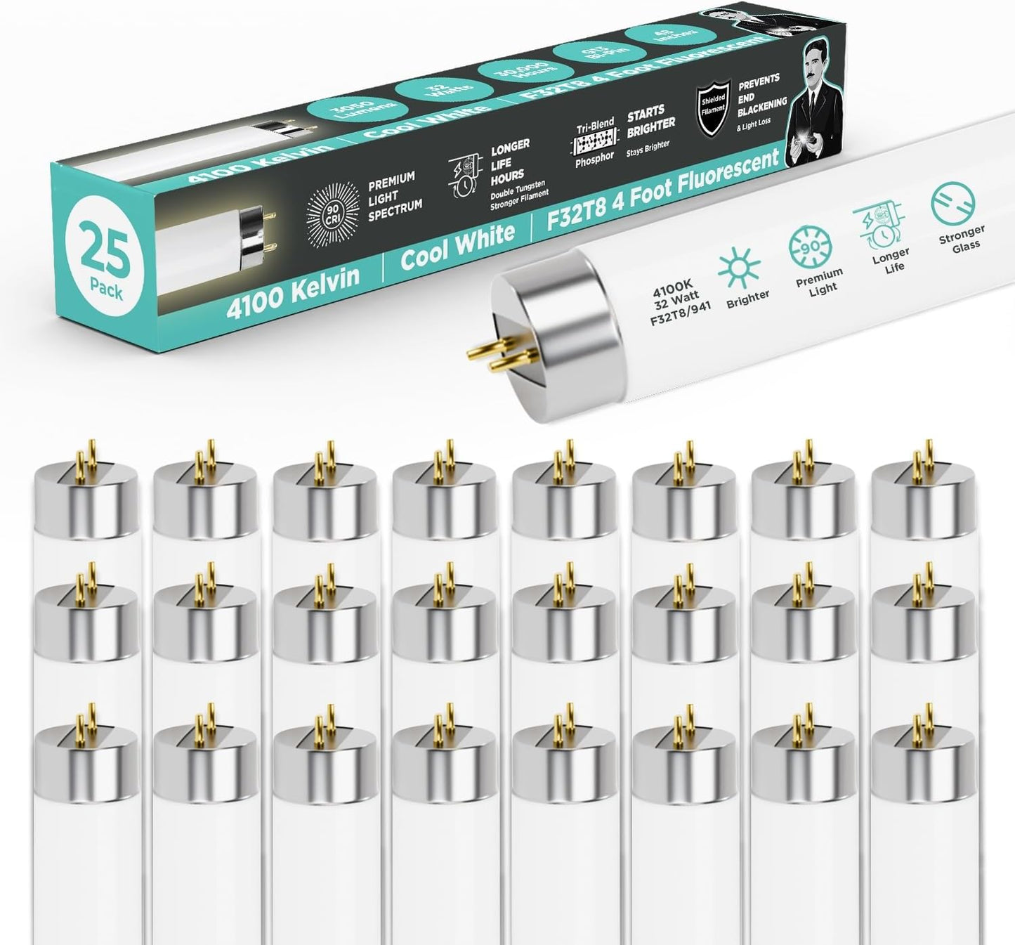 High Output 48 Inch T8 Fluorescent Light Bulb 25 Pack 3050 Lumens
