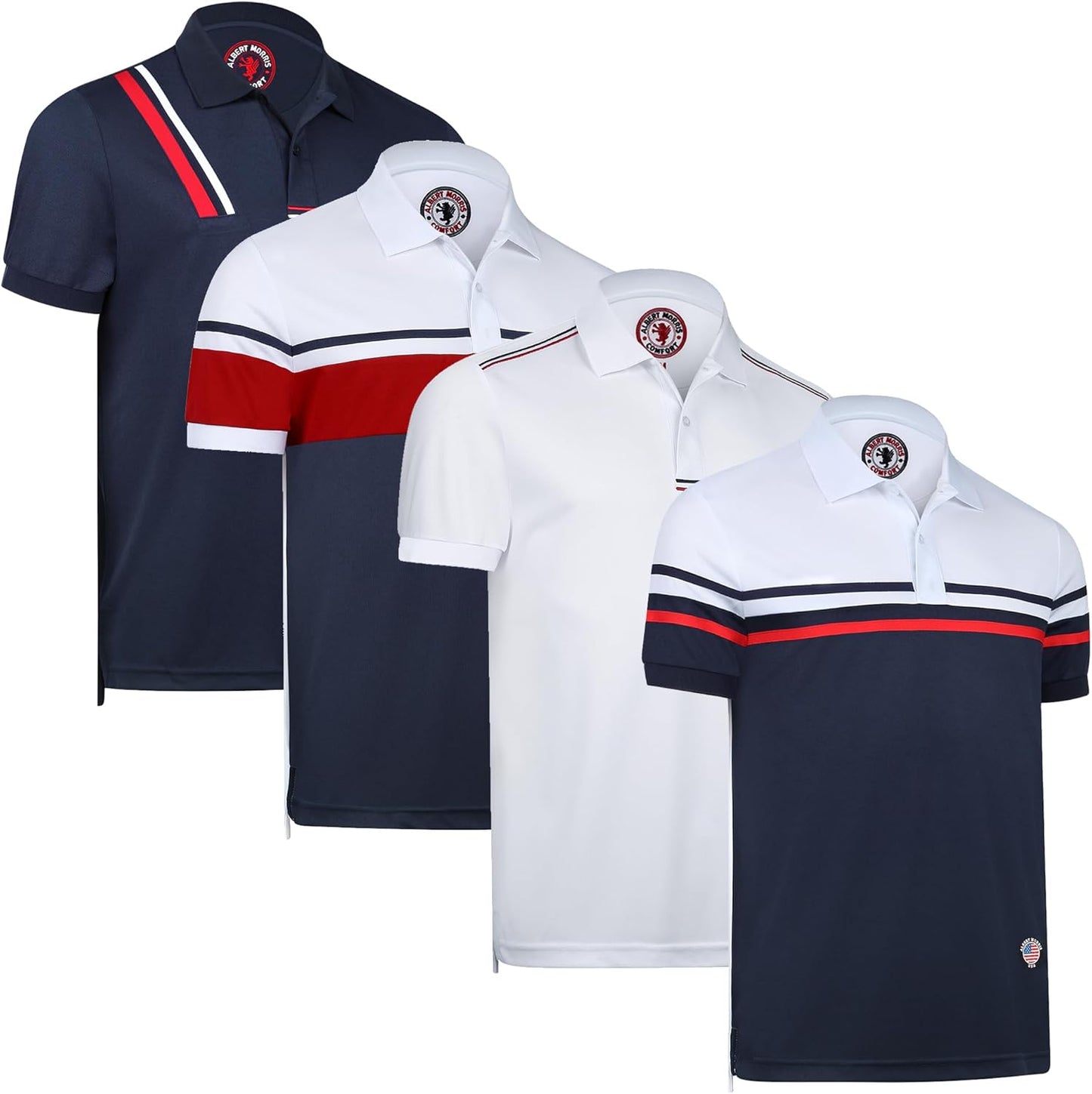 Stylish Albert Morris Mens Striped Short Sleeve Polo Shirts 4 Pack
