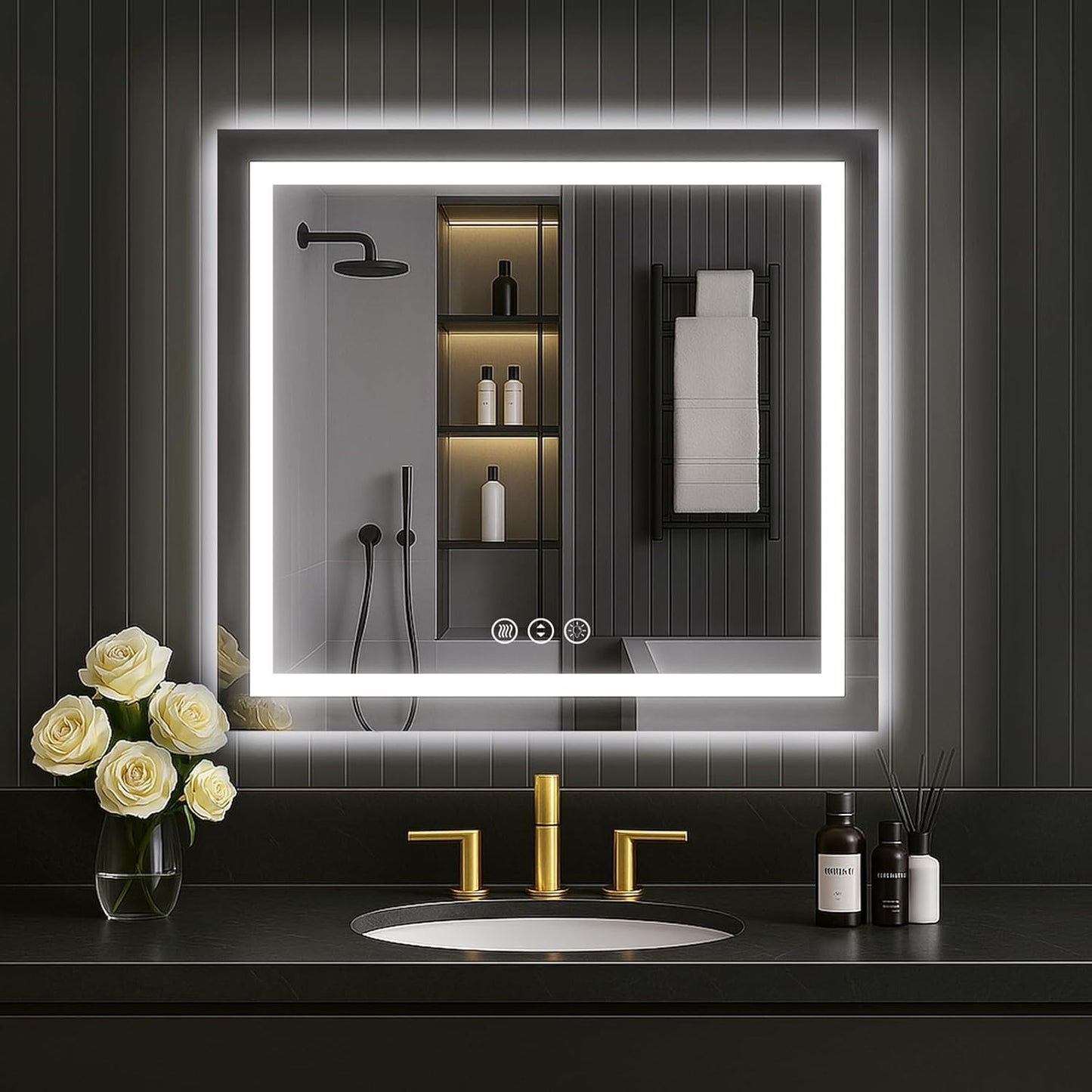 30X30 LED Mirror for Bathroom with Dimmable Lights and Anti-Fog