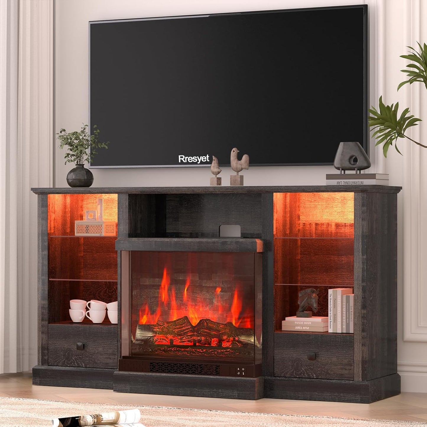 Rresyet 65 Fireplace TV Stand: LED Lights & Electric Fireplace