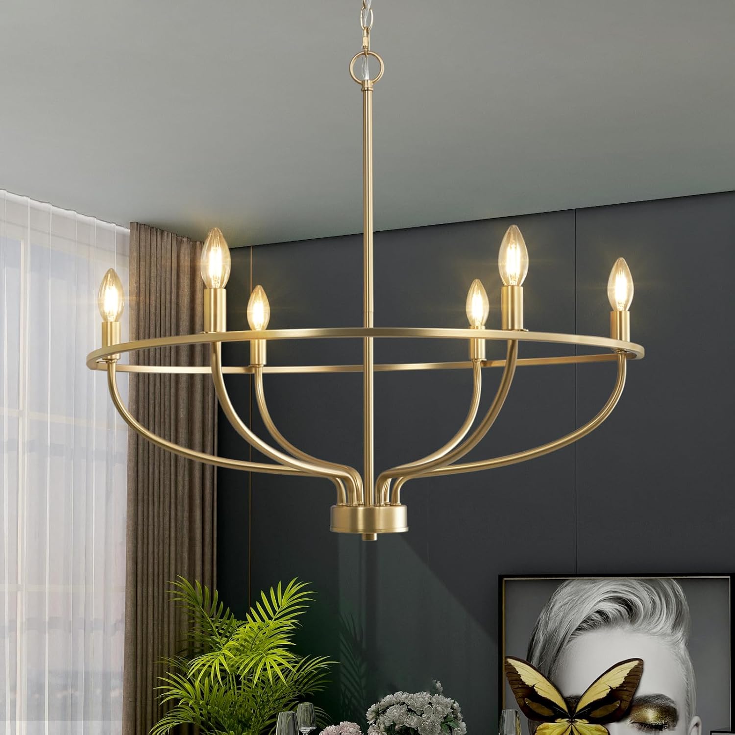 Elegant 6-Light Gold Chandelier for Dining and Living Spaces