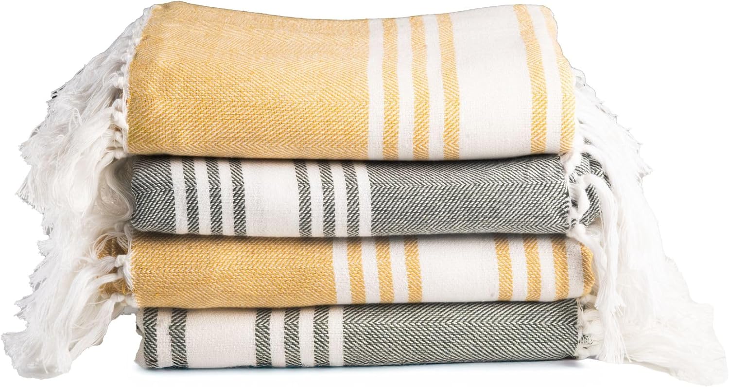 100% Cotton Herringbone Weave Beach Towels Set of 4 for Comfort